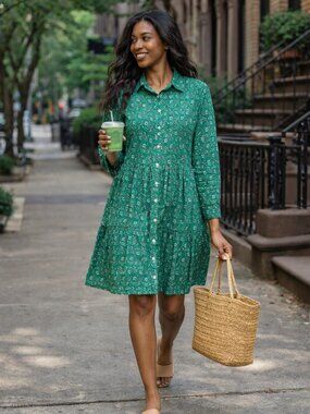 J.Crew Re-Imagined Green Floral Paisley Button Front Dress Size 6 Cotton Cottage
